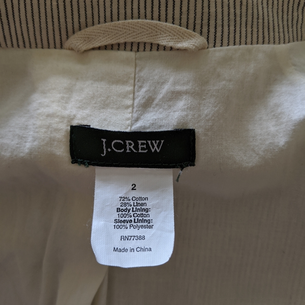 J Crew Striped Linen Blazer Ruched Back - Picture 6 of 6